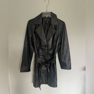INC International Concepts Black Leather Belted Jacket Size L Genuine Leather